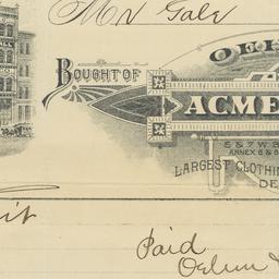 Oehm's Acme Hall. Bill