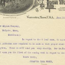 Crompton Loom Works. Letter