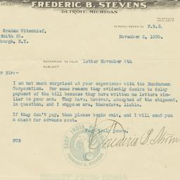 Frederic B. Stevens. Letter