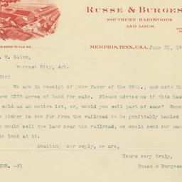 Russ & Burgess. Letter