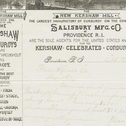 Salisbury Mfg. Co.. Letter