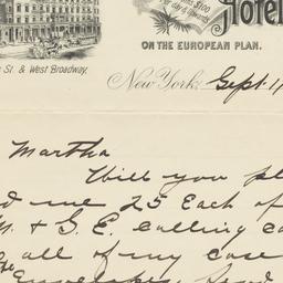 Cosmopolitan Hotel. Letter
