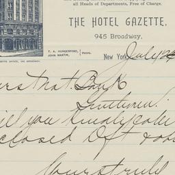 Hotel Gazette. Letter