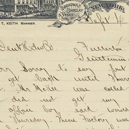 Astor House. Letter
