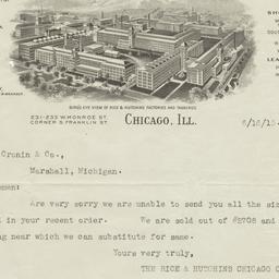 Rice & Hutchins. Letter