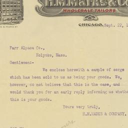 H. M. Marks. Letter