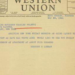 Telegram: 1941 May 20