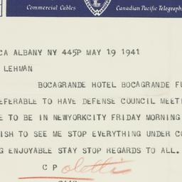 Telegram: 1941 May 19