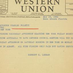 Telegram: 1941 May 19