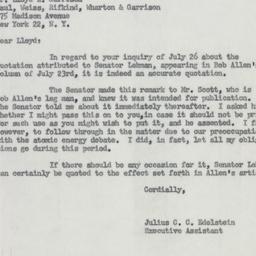 Letter: 1954 July 30
