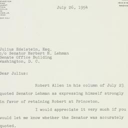 Letter: 1954 July 26