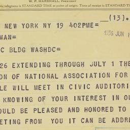 Telegram: 1956 June 19
