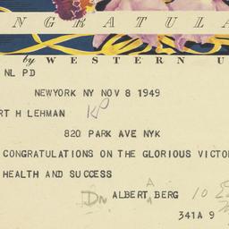 Telegram: 1949 November 8