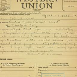 Telegram: 1948 April 28
