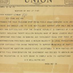 Telegram: 1947 November 27