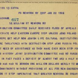 Telegram: 1926 January 22