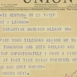 Telegram: 1941 January 22