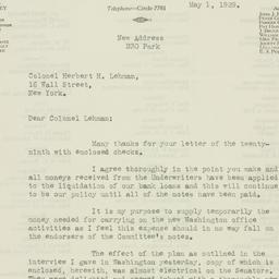 Letter: 1929 May 1