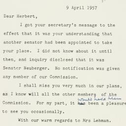 Letter: 1957 April 9