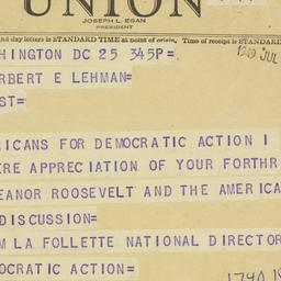 Telegram: 1949 July 25