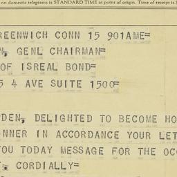 Telegram: 1958 October 15