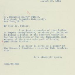 Letter: 1934 August 29