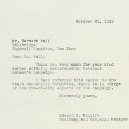Letter: 1949 October 25
