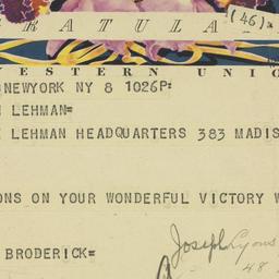 Telegram: 1949 November 8