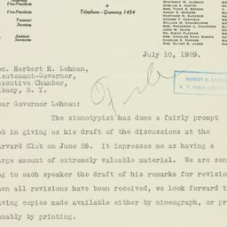 Letter: 1929 July 10