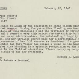 Telegram: 1946 February 20