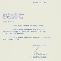 Letter: 1957 April 30
