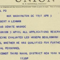 Telegram: 1951 April 5