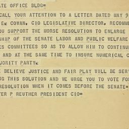 Telegram: 1953 May 12