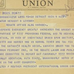 Telegram: 1951 February 1