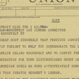 Telegram: 1956 February 3