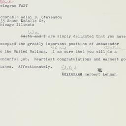 Telegram: 1960 December 12