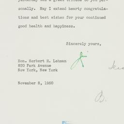 Letter: 1950 November 8
