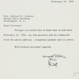 Letter: 1956 February 10