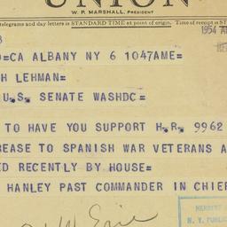 Telegram: 1954 August 6