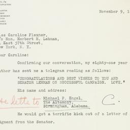 Letter: 1949 November 9