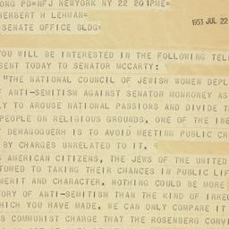 Telegram: 1953 July 22