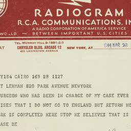 Telegram: 1944 March 28