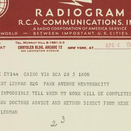 Telegram: 1944 April 4