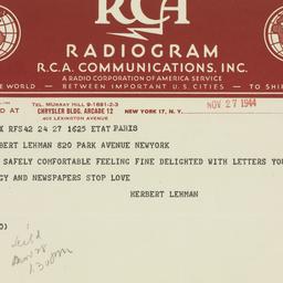 Telegram: 1944 November 27