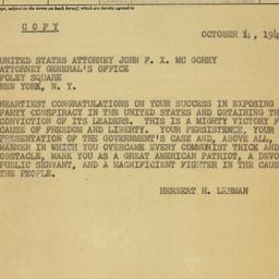 Telegram: 1949 October 14