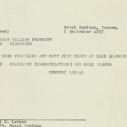 Telegram: 1957 September 1
