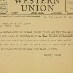 Telegram: 1947 April 10