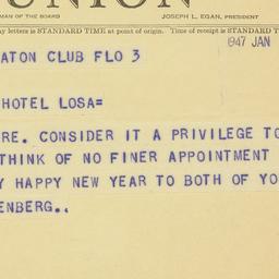 Telegram: 1947 January 3