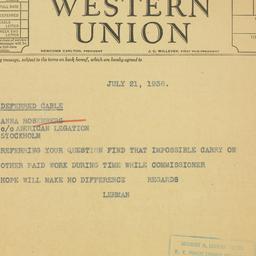 Telegram: 1938 July 21