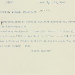 Telegram: 1945 February 25
